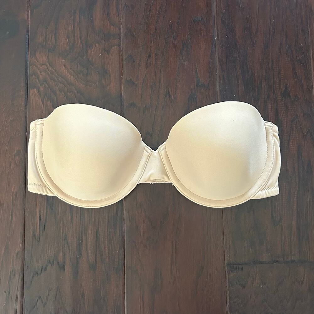 Maidenform Tan strapless bra jelly line for grip full coverage no pushup padding